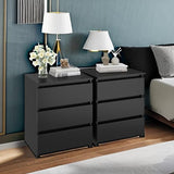 FOTOSOK Nightstand Set of 2 Black Nightstand with 3 Drawers, Black Bedside Table Night Stand for Bedroom with Cut-Out Handle, Sofa Side Table 3 Drawer Nightstand for Bedroom, 17.7W*15D*21.7H FOTOSOK