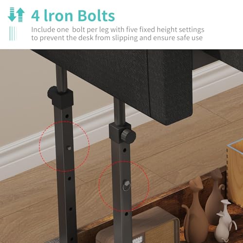 Small Portable Standing Rolling Desk - 32 Inch Adjustable Mobile Stand Up Teacher Desks with 2 Fabric Drawers on Wheels, Couch Sofa Side Laptop Table with Storage for Bedroom Home Office, Rustic Brown WINAZ