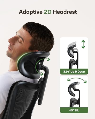 Marsail Ergonomic Mesh Office Chair High Back Home Office Desk Chair with Adaptive Lumbar Support, 2D Headrest, 3D Flip-Up Armrests, Height Adjustable and Rocking Tilt for Home Office and Gaming Marsail