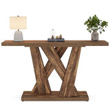 Tribesigns 55-Inch Farmhouse Console Table, Farmhouse Behind The Couch Table TV Stand with Geometric Base, Skinny Sofa Table Entryway Table for Entrance, Living Room, Hallway, Foyer, Rustic Brown Tribesigns