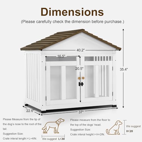 MCombo Wooden Dog House Furniture, Solid Wood Dog Cage Furniture Indoor for Small/Medium Dogs, JD54 (White and Brown, Medium) - WoodArtSupply