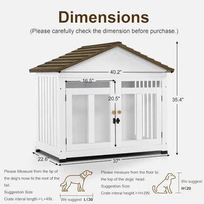 MCombo Wooden Dog House Furniture, Solid Wood Dog Cage Furniture Indoor for Small/Medium Dogs, JD54 (White and Brown, Medium) - WoodArtSupply