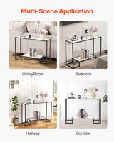 VEVOR Glass Console Table, 42 Inch Entryway Table, Modern Rectangle Sofa Table with Tempered Glass Top and Iron Legs, 2-Tier Consloe Desk for Living Room, Hallway, Entryway VEVOR