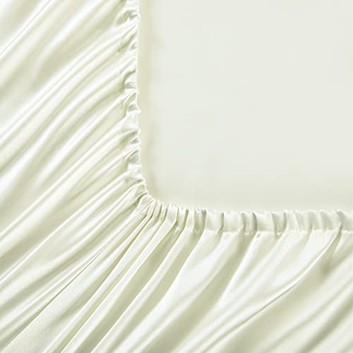 Fitted Sheet Olympic Queen Ivory - Satin Silk Soft and Comfortable - Wrinkle, Fade, Stain Resistant - 21" Deep Pocket - 1 Single Fitted Bottom Sheet Only - Easy Care (Olympic Queen, Ivory) Good Night Bedding