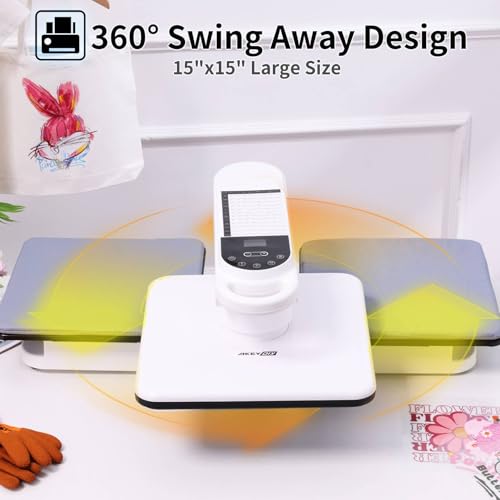 AKEYDIY Dual Auto Heat Press 15"x15" Heat Press Machine for T Shirts with Double Workstation, Professional Sublimation Shirt Press with Auto Open & Release, Adjustable Pressure & Higher Heating Height AKEYDIY