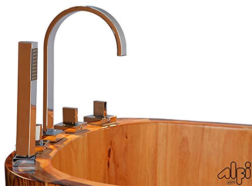 ALFI brand AB1148 59-Inch Free Standing Oak Wood Bath Tub with Chrome Tub Filler ALFI brand