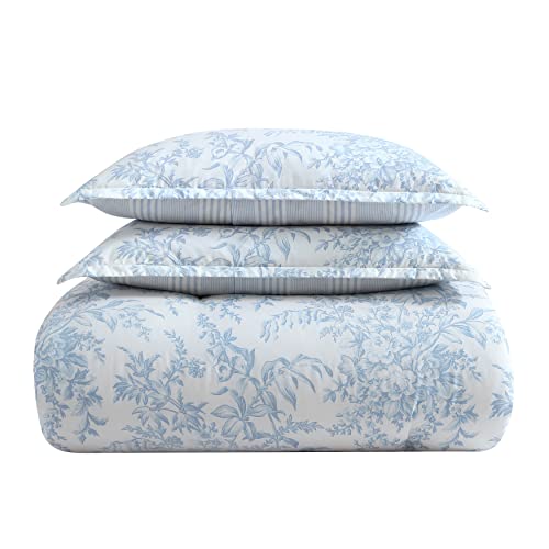 Laura Ashley- King Comforter Set, Cotton Reversible Bedding Set with Matching Sham(s), Farmhouse Home Décor (Bedford Blue, King) Laura Ashley