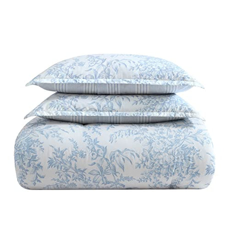 Laura Ashley - Queen Comforter Set, Soft & Reversible Cotton Floral Bedding with a Medium Weight Feel, 3 Piece Bed Set with Matching Pillowcases (Bedford Blue) Laura Ashley