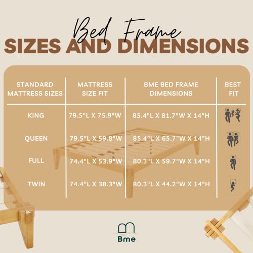 Bme Chalipa 14” Minimalist Solid Wood Platform Bed Frame with Natural Finish Bme