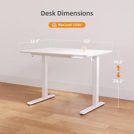 Claiks Glass Standing Desk with Drawers, 40×24 Inch Adjustable Stand Up Desk Quick Install Home Office Computer Desk, White Claiks