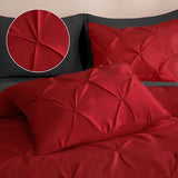 DOWNCOOL 7 Pieces Red and Black King Size Comforter Set, Pintuck Pinch Pleat Bed in a Bag, Soft Microfiber All Season Bedding Set for Bedroom with Sheets, Pillowcases & Shams DOWNCOOL