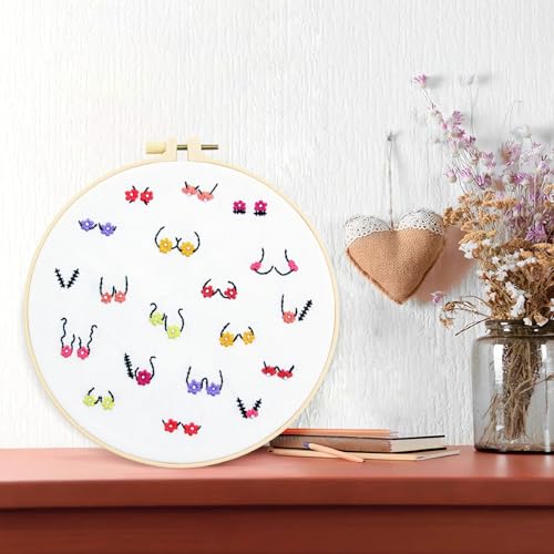 Crafmanoe Flowers Embroidery Kits for Beginners Adults, Hand Embroidery Starters Kits, Stamped Cross Stitch Kits DIY Needlepoint Kits for Beginners Adults, Embroidery Hoop, Thread and Video Tutorial