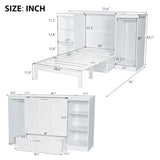 Merax Twin Size Murphy Bed with Bedside Shelves and Wardrobe, White Wooden Bed Frame with Large Drawer Merax
