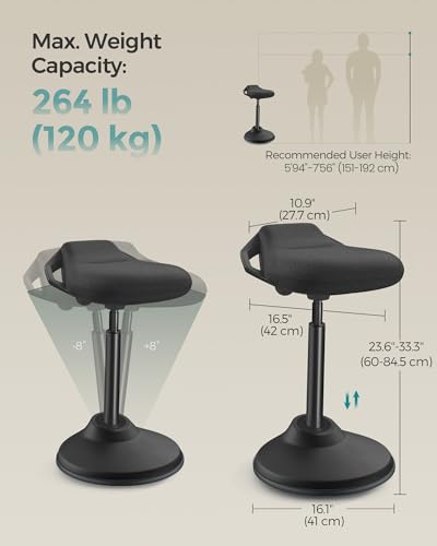 SONGMICS Ergonomic Wobble Stool, Height Adjustable Standing Desk Stool 23.6-33.3 Inches, Swivel Balance Chair with Non-Slip Base, Standing Chair, for Active Sitting, Office, Home, Ink Black UOSC02BK SONGMICS