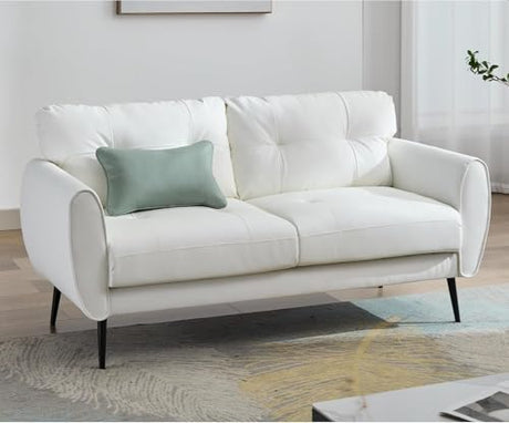 TYBOATLE 61" Loveseat Couches for Living Room, White Faux Leather Couch Mid Century Modern Tufted Mini Sofa Comfy Office 2 Seat Settee Love Seat Small Couches for Small Spaces Bedroom, White TYBOATLE