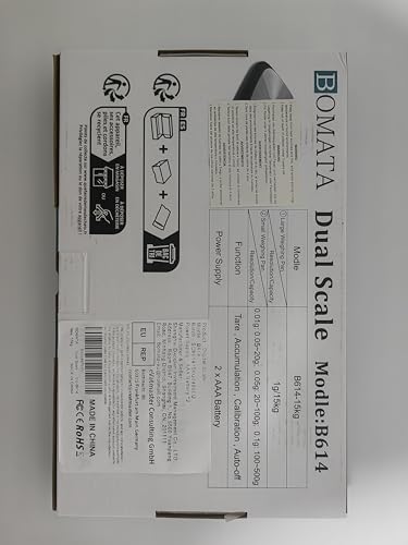 BOMATA 0.01g/500g & 1g/15kg Dual Platform Kitchen Scale with Two Precisions, Accumulation Function, Gram and Ounce, Digital Scale for Food, Baking, Yeast, Jewelry B614 BOMATA