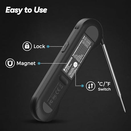 0.5 Sec Instant Read Meat Thermometer Digital with ±0.5℉ Precision, Food Thermometer for Cooking Kitchen Gadgets, Oven Grill Candy BBQ Essentials Accessories, Gifts for Him Dad Men Birthday, Black ThermoMonster