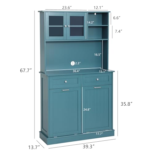 LOUVIXA Kitchen Pantry Storage Cabinet, Microwave Cabinet with Tilt Out Trash Cabinet, Freestanding Kitchen Hutch,Tall Pantry Cabinet Cupboard (Blue) LOUVIXA