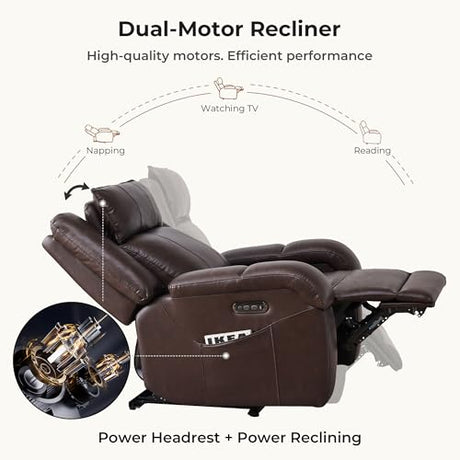 SITJOY Pet Friendly Leather Power Recliner Chair, Zero Wall Hugger RV Recliners with Power Headrest, Charging Ports, Side Pockets, Down-Filled, Scratch Resistant Waterproof Faux Leather in Dark Brown SITJOY