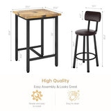 Recaceik 3 Piece Pub Dining Set, Modern bar Table and Stools for 2 Kitchen Counter Height Wood Top Bistro Easy Assemble for Breakfast Nook Living Room Small Space Restaurant, Rustic Brown 24” Recaceik