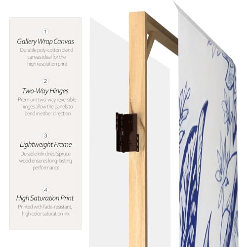 Red Lantern 6 ft. Tall Blue Toile Double Sided Room Divider 3 Panel Freestanding Folding Privacy Screen Partition and Separator for Modern and Contemporary Bedroom Home Office Dorm Red Lantern