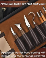 Wood Carving Kit Whittling Kit: Deluxe Wood Carving Tools Set with Leather Case Wood Carving Knife Widdle Kit - Woodworking Gift Kit with Basswood Blocks Hobby for Adults Kids Beginners Bluvizo