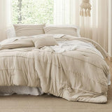 Bedsure Full Comforter Set - 4 Pieces Pinch Pleat Bed Set, Linen Boho Bedding for All Season, 1 Soft Comforter, 2 Pillowcases, 1 Decorative Pillow Bedsure