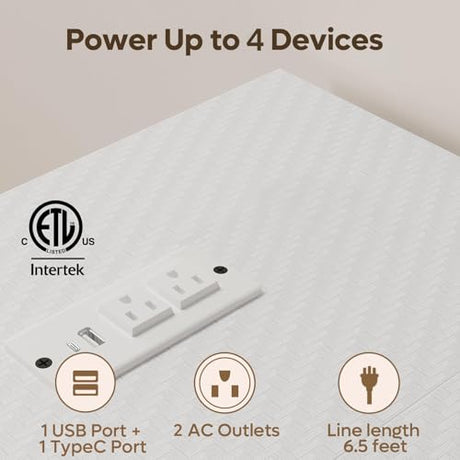 Bestier White Computer Desk with Charging Port & LED Strip,42 inch Modern Gaming Desk with Reversible Storage Shelves,Small L Shaped Desk with Hooks for Home Office Bestier