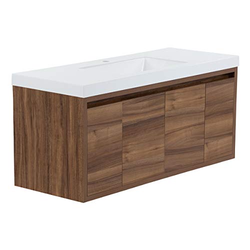 Spring Mill Cabinets Kelby 48 Inch Modern Floating Bathroom Vanity with White Single Sink Top, 2-Door Cabinet, 2 Soft-Close Drawers, 48.5" W x 18.75" D x 22.25"