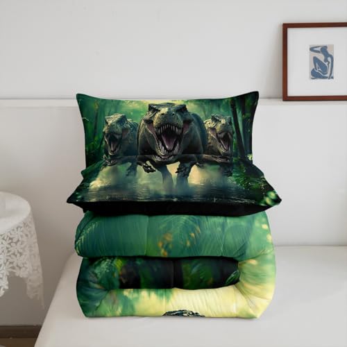 Feelyou Kids Dino Comforter Set Twin Size for Boys Green Dinosaur Bedding Soft Microfiber Dino Bed Set All Season Dinosaur Duvet Quilt with 1 Comforter + 1 Pillowcase Feelyou