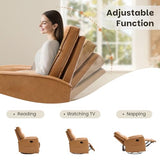CANMOV Leather Recliner Chair, Swivel Rocker Recliner Chair, 360°Swivel Nursery Glider Recliner, Manual Recliner for Small Spaces,Living Room,Bedroom,Brown