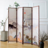 Furnnylane 4 Panel Room Divider Screen,Double Faced Panel Divider Folding Screen Divider for Room Separation,Colorful Landscape,67" H x 63" W Furnnylane