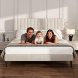 Mxhtcewz King Size Platform Bed Frame with Vertical Channel Tufted Headboard, No Box Spring Needed, Noise-Free, Easy Assembly, Beige Velvet Mxhtcewz