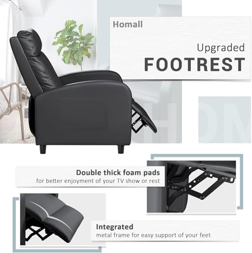 Homall Recliner Chair, Recliner Sofa PU Leather for Adults, Recliners Home Theater Seating with Lumbar Support, Reclining Sofa Chair for Living Room (Black, Leather) Homall