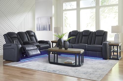 Signature Design by Ashley Fyne-Dyme Contemporary Power Reclining Sofa with USB Charging Ports and Adjustable Headrest, Blue Signature Design by Ashley