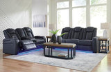 Signature Design by Ashley Fyne-Dyme Contemporary Power Reclining Sofa with USB Charging Ports and Adjustable Headrest, Blue Signature Design by Ashley