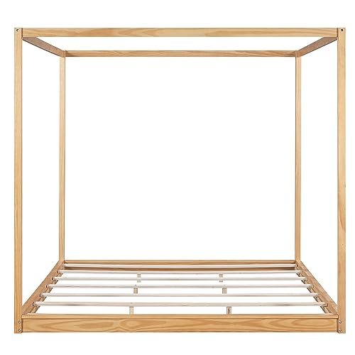 Favfurish Natural King Size Canopy Platform Bed Frame with Support Legs Favfurish