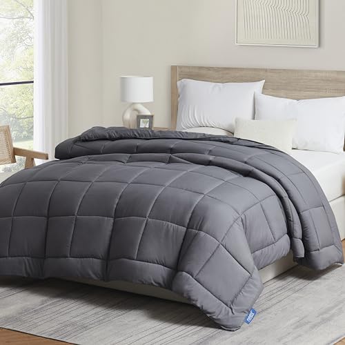 Nestl Comforter Duvet Insert, Quilted Down Alternative Twin XL Size, All Season Grey with Corner Tabs Nestl