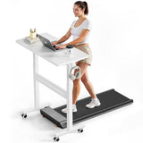 WALKINGDESK Mobile Walking Pad Desk with Wheels, Pneumatic Small Rolling Standing Desk Riser Height Adjustable (28-43.7") for Treadmill, Portable Computer Table for Home Office, White WALKINGDESK