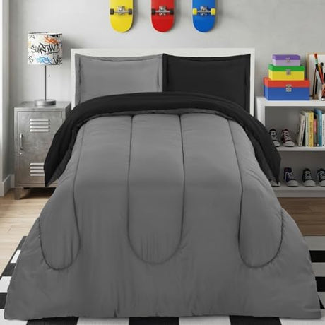Utopia Bedding Black/Grey Kids Comforter Set with 2 Pillow Shams, 3 Piece Soft Microfiber Twin Bed Comforter with Pillow Shams, Printed Kids Bedding for Boys and Girls, Breathable, Easy Care Utopia Bedding