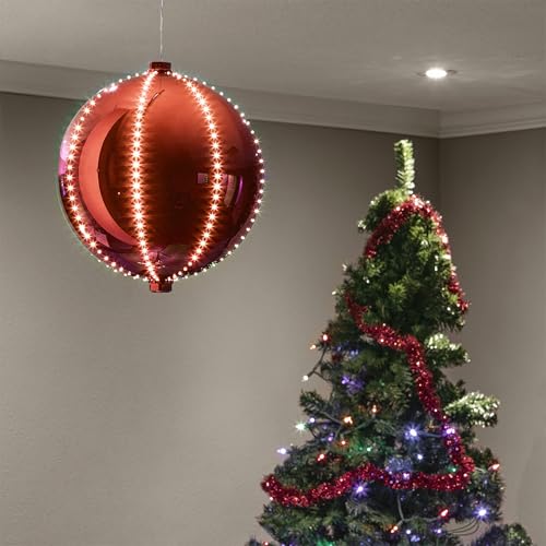 Alpine Corporation 13"H Indoor Large Hanging Christmas Ball Ornament with LED Lights, Red