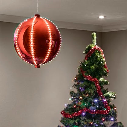 Alpine Corporation 13"H Indoor Large Hanging Christmas Ball Ornament with LED Lights, Red