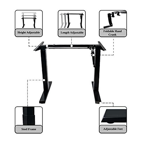 ErgoMax Black Height Adjustable Crank Desk Frame, Tabletop Not Included, 48.56 Inch Max Height Ergomax