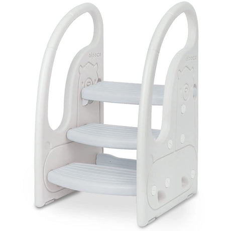 Toddler 3 Step Stool Onasti Kids Standing Tower for Toddlers Plastic Learning Helper Stool for Kitchen Counter Bathroom Sink Toilet Potty Training with Handles and Non-Slip Pads-Grey White Onasti