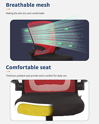 Home Office Chair Ergonomic Desk Chair Mesh Computer Chair with Lumbar Support Flip-up Arms Swivel Rolling Executive Task Chair Adjustable Chair for Adults(Red) BestOffice