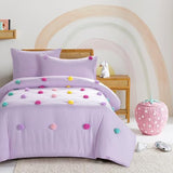 HOMBYS Pom Poms Bedding Comforter Set for Girls, 5 Piece Purple Boho Kids Comforter Set for All Season，Twin/Twin XL Size HOMBYS