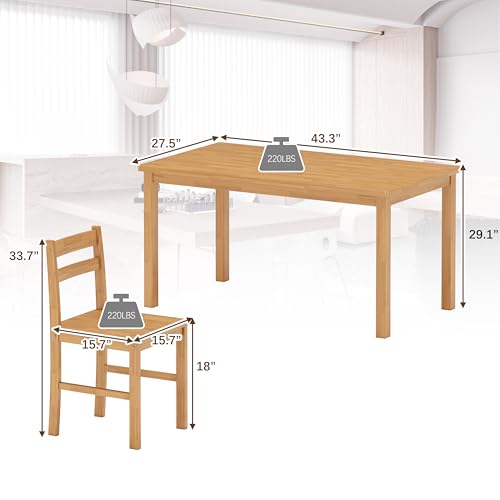 Orweiin 43.3 inch Solid Wood Indoor Modern Rectangular Dining Table Set for 4, Table and 4 Solid Wood Dining Chairs for Kitchen, Bar, Living Room, Breakfast Nook, Natural Orweiin