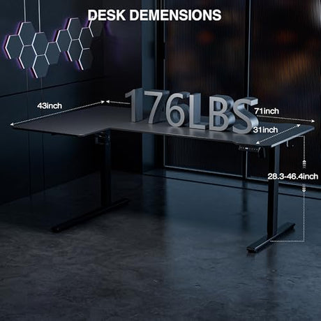 Acrolix 71 Inch L Shaped Standing Desk Adjustable Height,Gaming Electric Corner Standing Desk, Sit Stand Computer Table with Reversiable Splice Board, Black Carbon Acrolix
