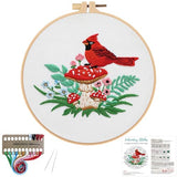 Louise Maelys Cardinal Mushroom Embroidery Kits for Beginners,Cross Stitch Kit for Adults,DIY Needlepoint with Flowers Pattern
