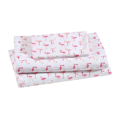 Beatrice Home Fashions Printed Microfiber Sheet Set, Soft Comfortable Easy Care, Includes 1 Fitted Sheet with 12" Deep Pockets, 1 Flat Sheet, Pillowcase, Twin, Pink Flamingo Beatrice Home Fashions
